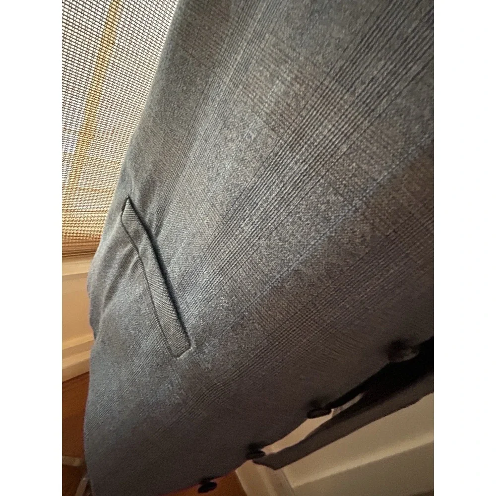 Vtg 70s VEST Gray Blue Wool Shadow Plaid 5 Button Waistcoat 42